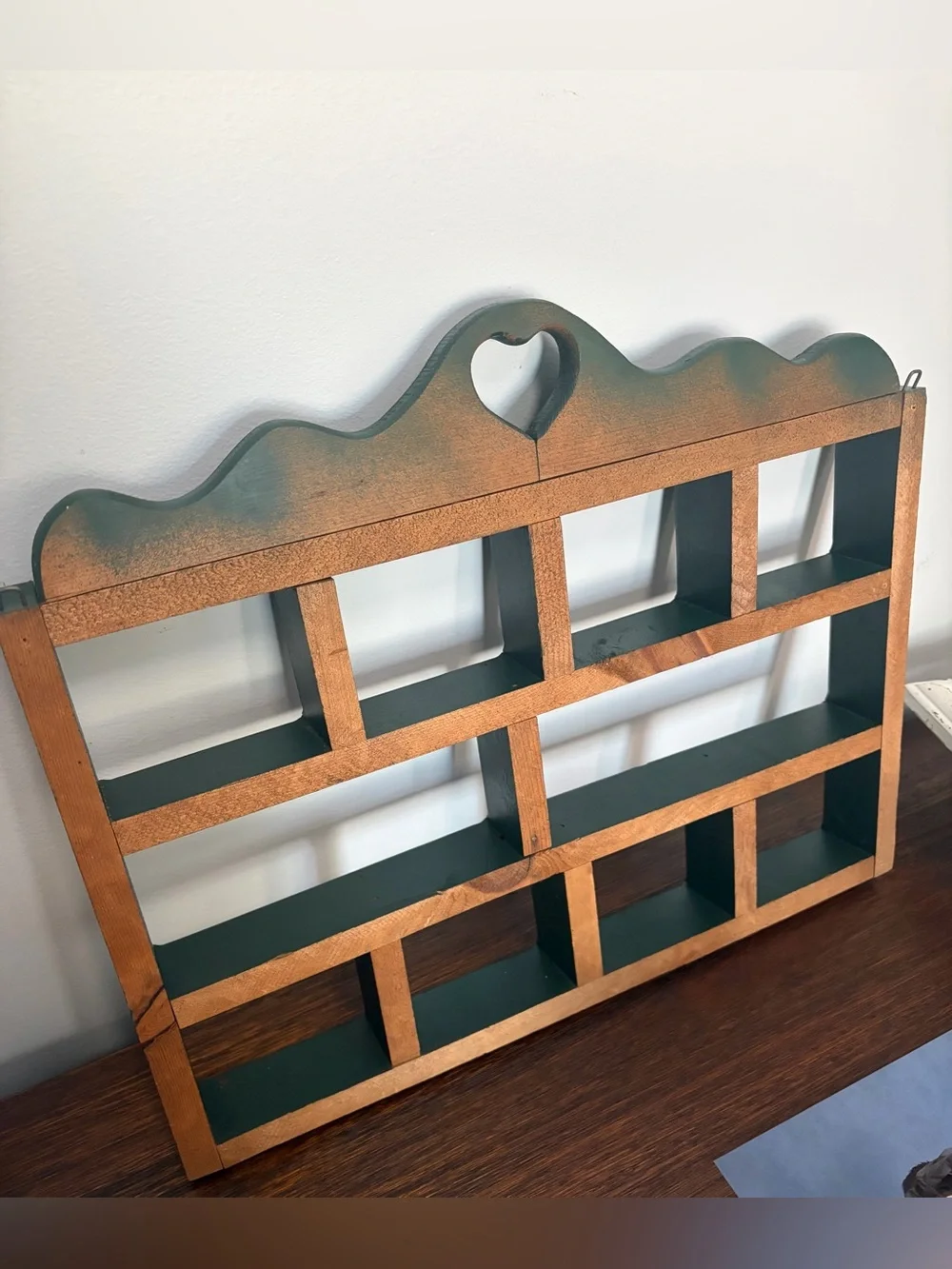 Green Wooden Heart Trinket shelf Wall Display Shelf